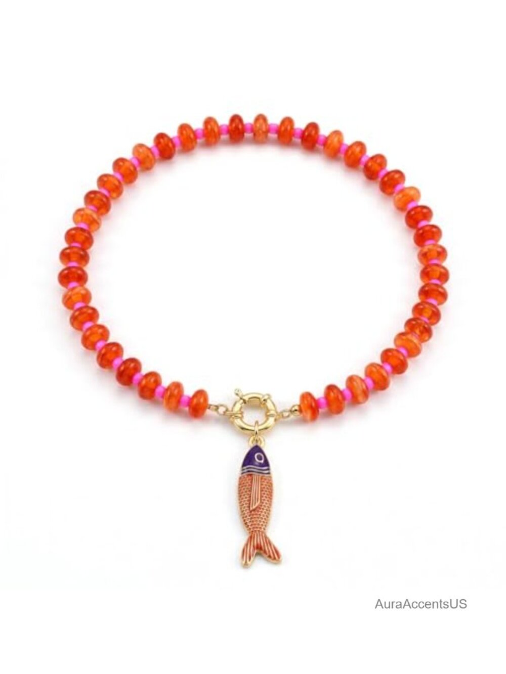 Boho Beaded Fish Necklace Women Acrylic Resin Chunky Strand Pendant Jewelry